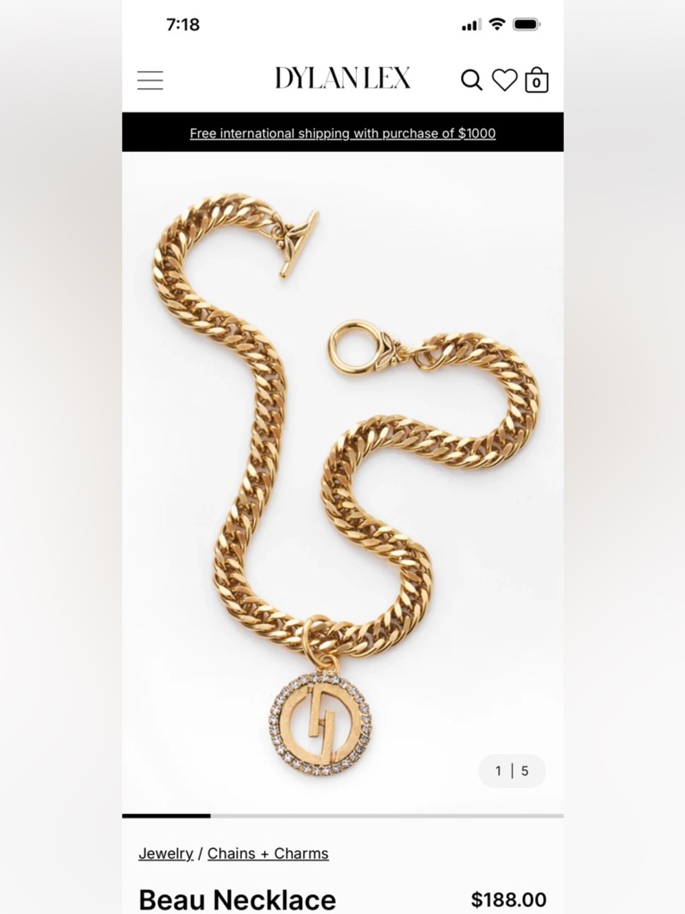 Dylanlex Dylan Lex Beau II Gold Chunky Link Necklace w/ Pave Logo Disc Pendant